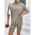 thumbnail image 3 of Ekouaer Pajamas Set 2 Piece Lounge Sets Ribbed Knit Matching Outfits T-shirt Biker Shorts Sleepwear Loungewear Sweatsuits, 3 of 6