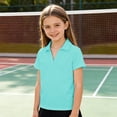 thumbnail image 2 of lnmuld Girls Solid Short Sleeve Notch Collar Polo Top Casual School Athletic Kids Basic Tee 11-12 Years,Mint Green, 2 of 7