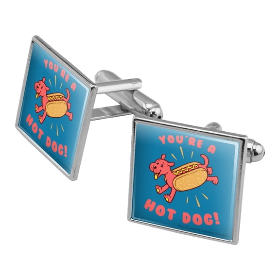 You're A Hot Dog Wiener Funny Humor Square Cufflink Set - Silver or Gold
