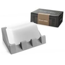 iSoapStone Premium Self-Draining Silicone Soap Dish: Waterfall Bar Holder Tray with Drain Saver, Anti-Slip Kitchen & Bathroom Accessory for Sponges and Bar Soaps - Patent-Pending Design (Light Grey)