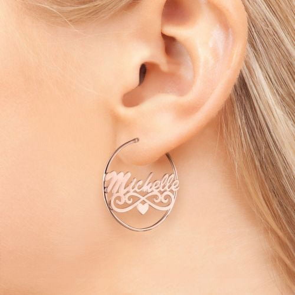 Personalized Planet Women's Rose Gold Plated Nameplate Hoop Earrings