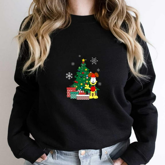 Odie Around The Christmas Tree Funny Holiday Cartoon Graphic SW6549 Unisex Sweatshirt, Up to Size 5XL