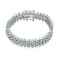 thumbnail image 2 of Bracelet Élégant de Mariée Grand AAA CZ Déclaration Plaqué Argent pour Femmes, Bal, Tenue Formelle de Mariage multi-Rangées Design à Carreaux, 2 of 6