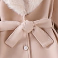 thumbnail image 5 of Spazoro Girls Mid‑Length Overcoat with Decorative Belt, Solid Color Button Closure Warm Faux Fur Trim Long Sleeve Elegant Winter Outerwear Dress Coat Khaki Size 7-8, 5 of 8