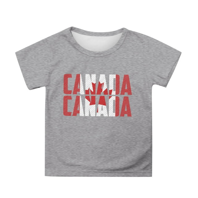 TIEVOSA T-Shirt à Manches Courtes pour Filles de la Fête du Canada, T-Shirt d'Été à Col Rond, Coupe Décontractée, Chandails de Base pour 12-13 Ans (Gris)