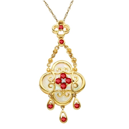 3/8 ct Ruby and Natural Mother-of-Pearl Pendant Necklace in 10kt Gold