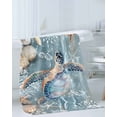 thumbnail image 3 of Blue Turtle Coastal Bath Towels for Bathroom Set,Luxury Microfiber Towels Gifts for Women,Beach Kitchen Hand Hair Face Towel and Dish Washcloth,Summer Beach Nautical Starfish Coral Towels+Set, 3 of 7
