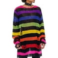 thumbnail image 2 of Franhais Women Hollow Out Shirt, Long Sleeve Round Neck Striped Cutout Knitting Casual Party Fall Spring Tops, 2 of 9