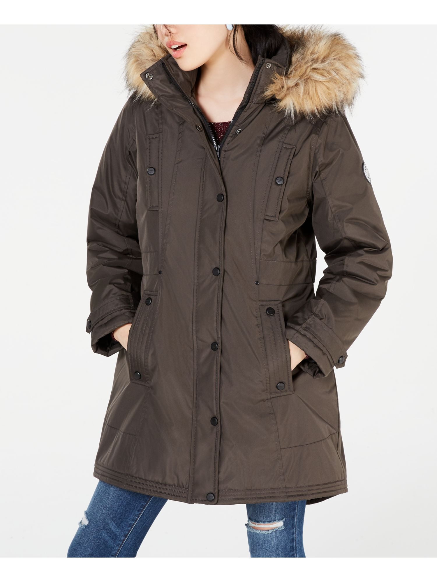 MADDEN GIRL Womens Gray Fur Hooded Parka Winter Jacket Coat Juniors S - Walmart.com