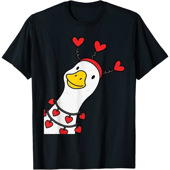 Cute Goose Valentine Hearts for Women Short Sleeve Graphic T-Shirt