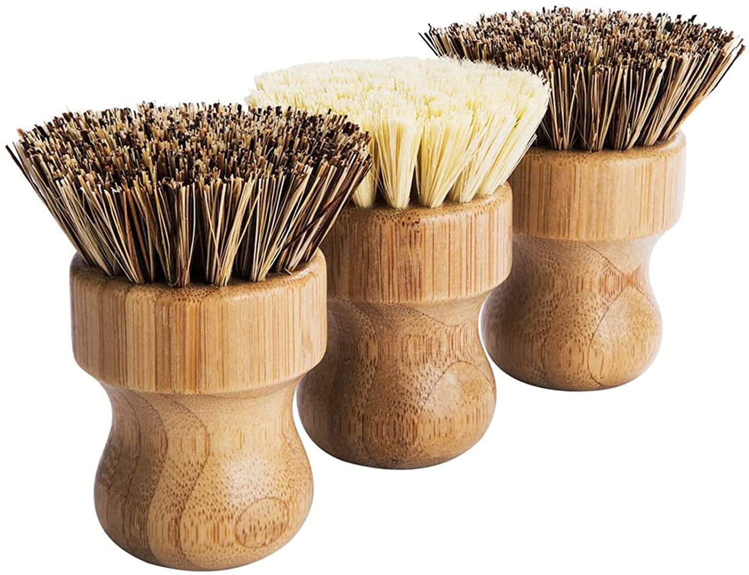  Palm Pot Brush- Bamboo Round 3 Packs Mini Dish Brush Natural  Scrub Brush Durable Scrubber Cleaning Kit with Union Fiber and Tampico  Fiber for Cleaning Pots, Pans and Vegetables : Health