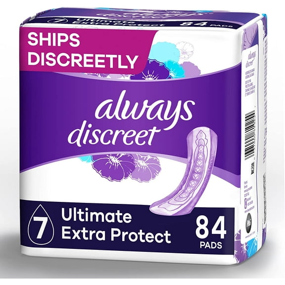 Always Discreet Ultimate Extra Protect Postpartum Incontinence Pads, Ultimate Absorbency, 42 Count, Pack of 2 (84 Count Total)
