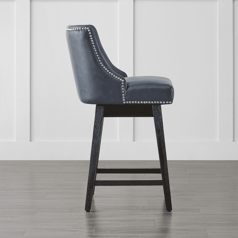 CHITA 26 inch Swivel Upholstered Counter Height Bar Stools with Full Back Set of 2,Faux Leather in Navy Blue