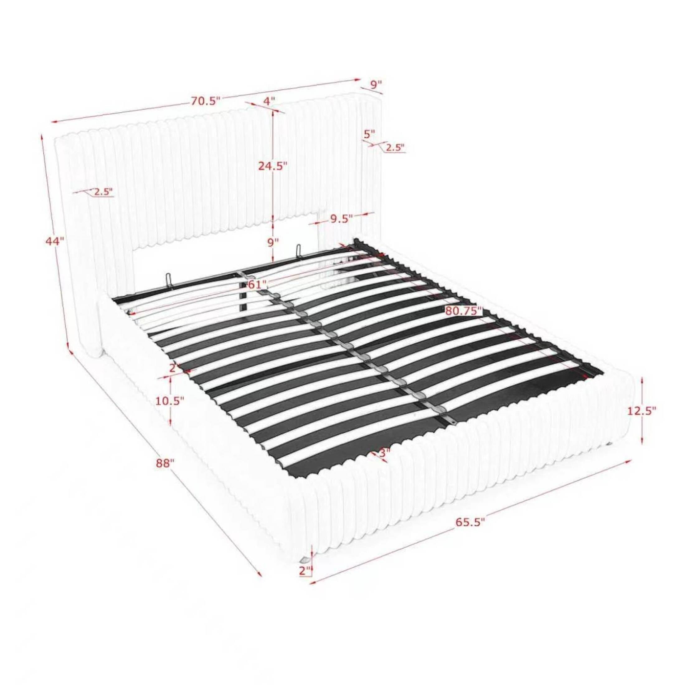 Noble House Renton Queen Size Platform Bed, Fluffy Faux Rabbit Fur Fabric Bed with Under-Bed Storage System, Beige