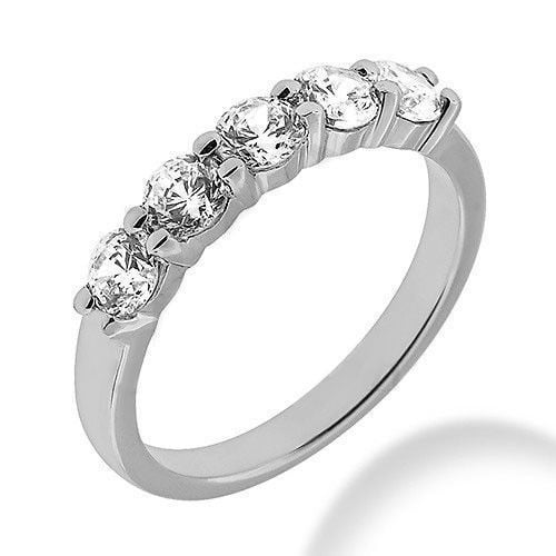 3 4ct Round Cut 5 Diamond Wedding Anniversary Band, Size 6, Prong Set, 0.15ct each Platinum by