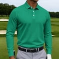 thumbnail image 2 of CCRFTGI Mens Long Sleeve Polo Shirts Classic Casual Button Polo Tee Lightweight Collared Golf Shirt Dark Green S, 2 of 6
