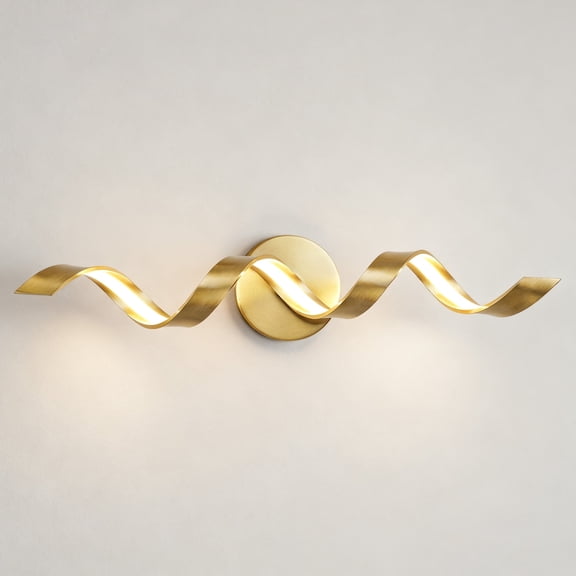 LIGHTINN 24 inch Bathroom Lighting Fixture With Spiral Design, 15W Modern Dimmable LED Bathroom Vanity Light Over Mirror, 4000K Gold