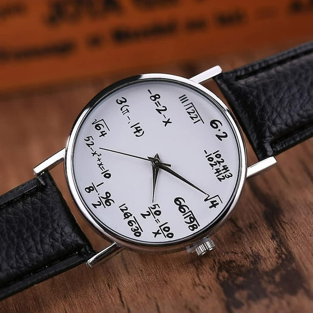 Reloj analógico de cuarzo para estudiantes, ni?os y ni?as, con brazalete de cuero, reloj de pulsera con esfera de ecuaciones matemáticas, negro, 1 ud.