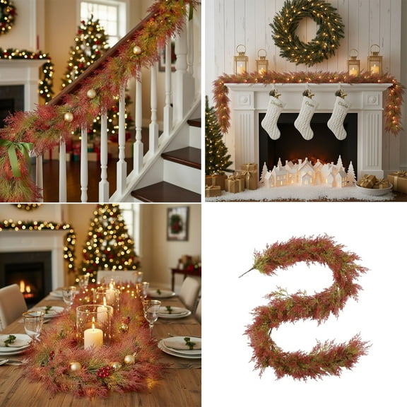 FeiFu Artificial Christmas Rattan Pines Needle and Pines Cones Decorative Garland Festive Garland for Christmas Tree Mantel and Staircase Decor