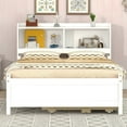 thumbnail image 2 of Wood Platform Bed with built-in USB ,Type-C Ports, LED light, Bookcase Headboard, Trundle and 3 Storage Drawers, Bed Frame Storage Bed w/ Wooden Slats for Boy Girl, 2 of 9