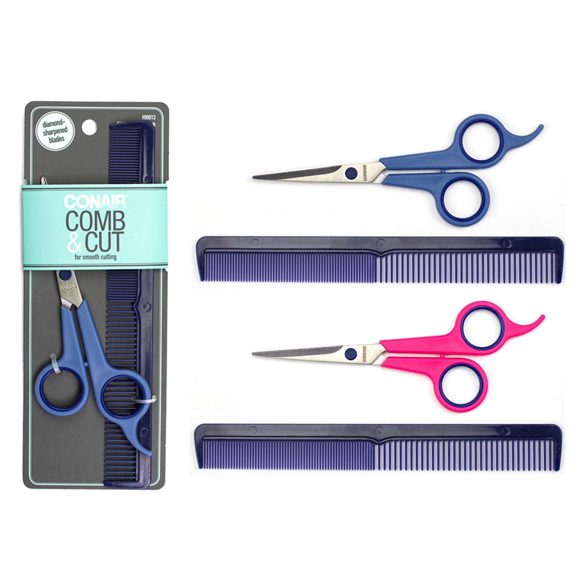 Conair Diamond-Sharpened Shears & Barber Comb 2pc Set in Blue or Pink (Colors Vary)