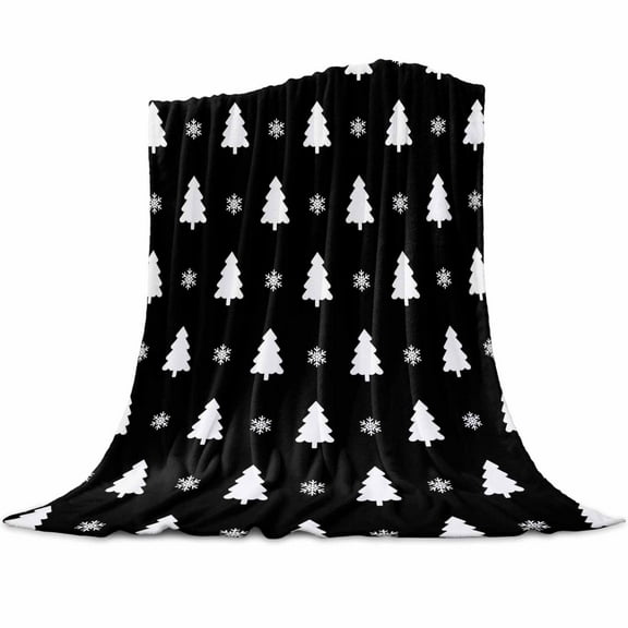 Christmas Tree Flannel Blanket for Bed,Travel and Camping, Black Christmas Snowflake Winter Xmas Super Soft Cozy Blanket for All Seasons 40"x50"