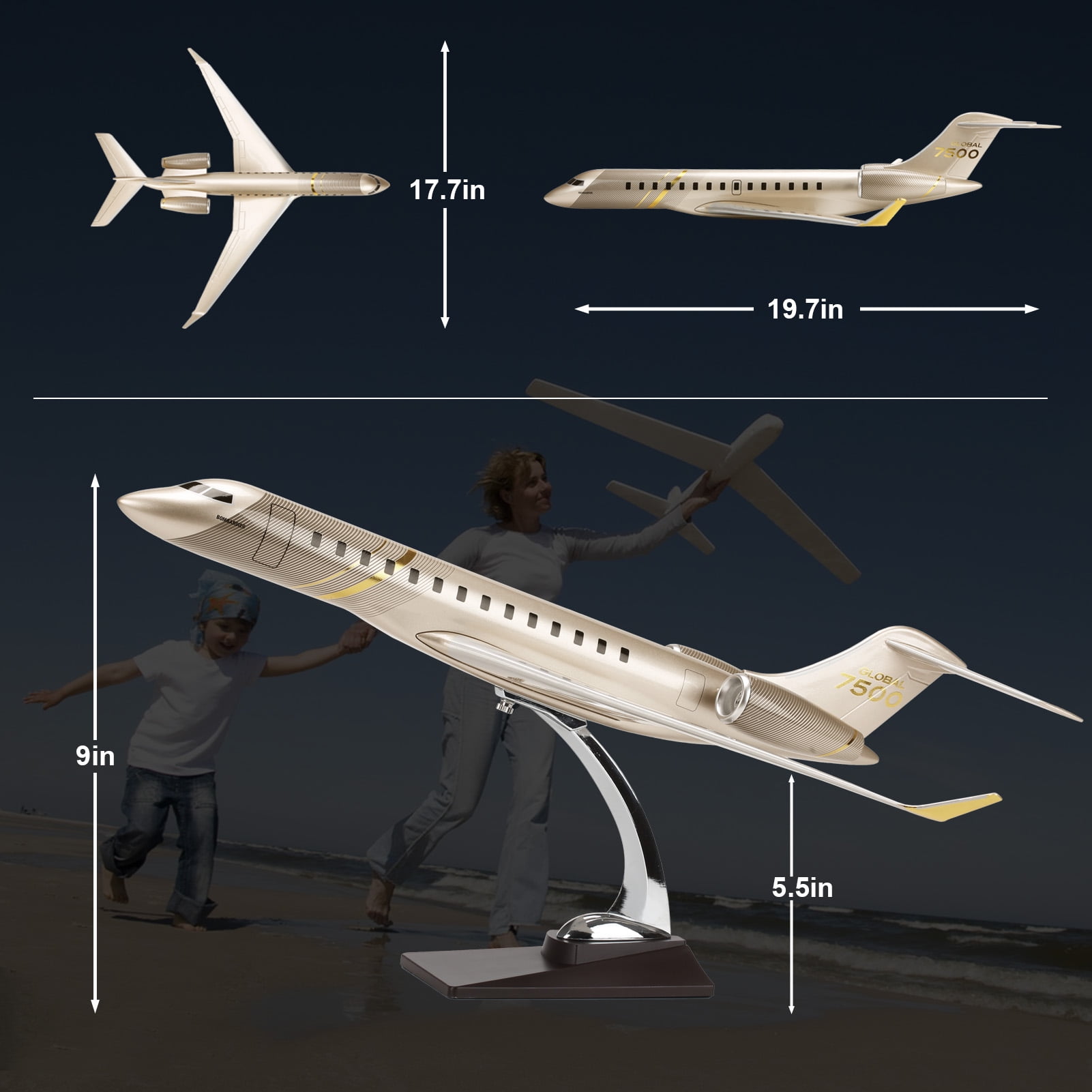 1:72 Scale Models Jet Aviation Gulfstream Model Airplane for Bombardier Global 7500 Business Jet, Alloy Gold Plane Models Diecast Airplane Model Jet for Collection or Office Ornaments Gift