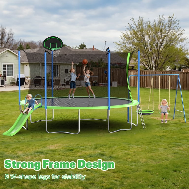 Segmart 12ft Trampoline, Slide, Swings, Basketball Hoop, Ladder Segmart 12ft Trampoline, Slide, Swings, Basketball Hoop, Ladder
