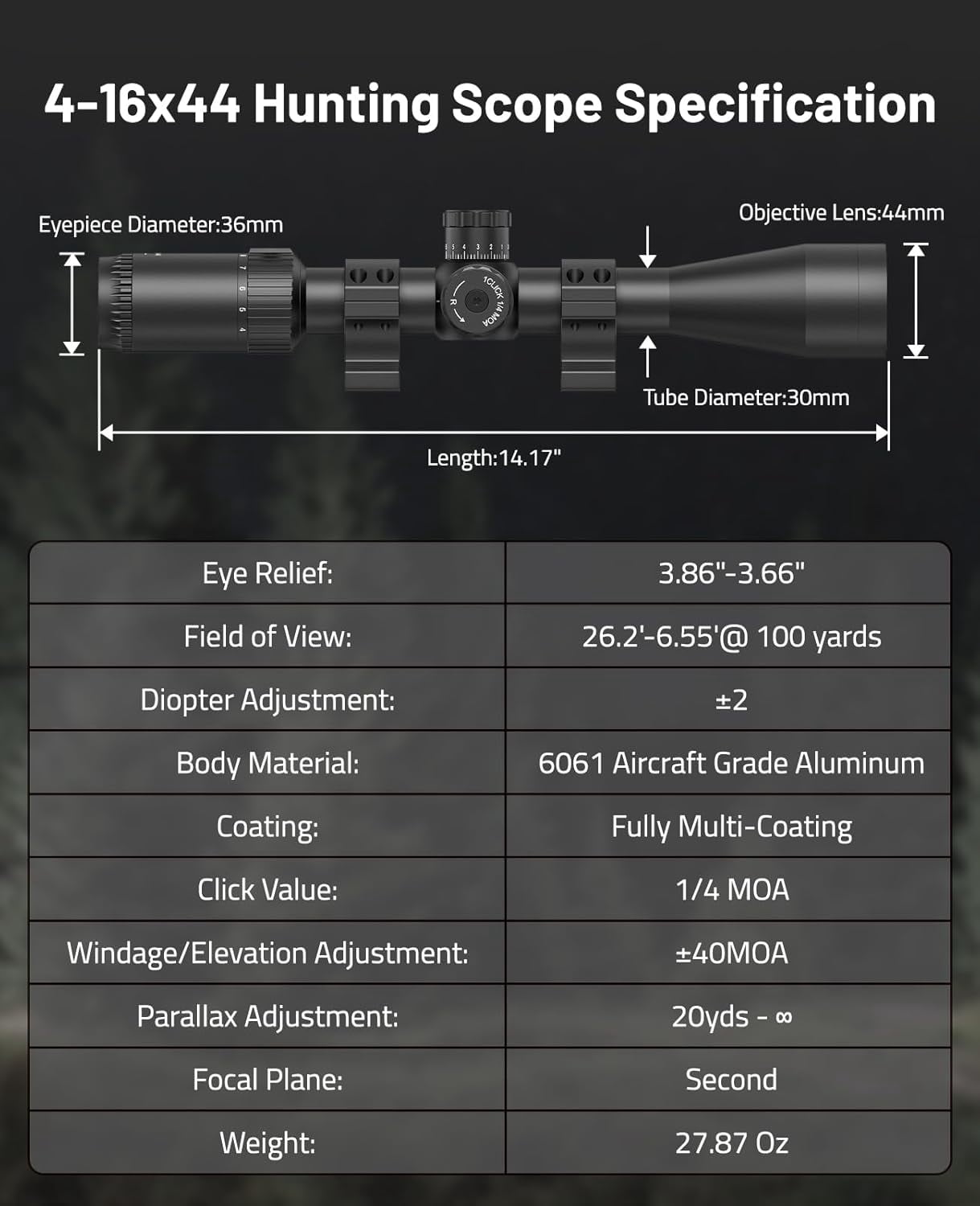 SharpOptics 4-16x44 Scope, Long Range Scope