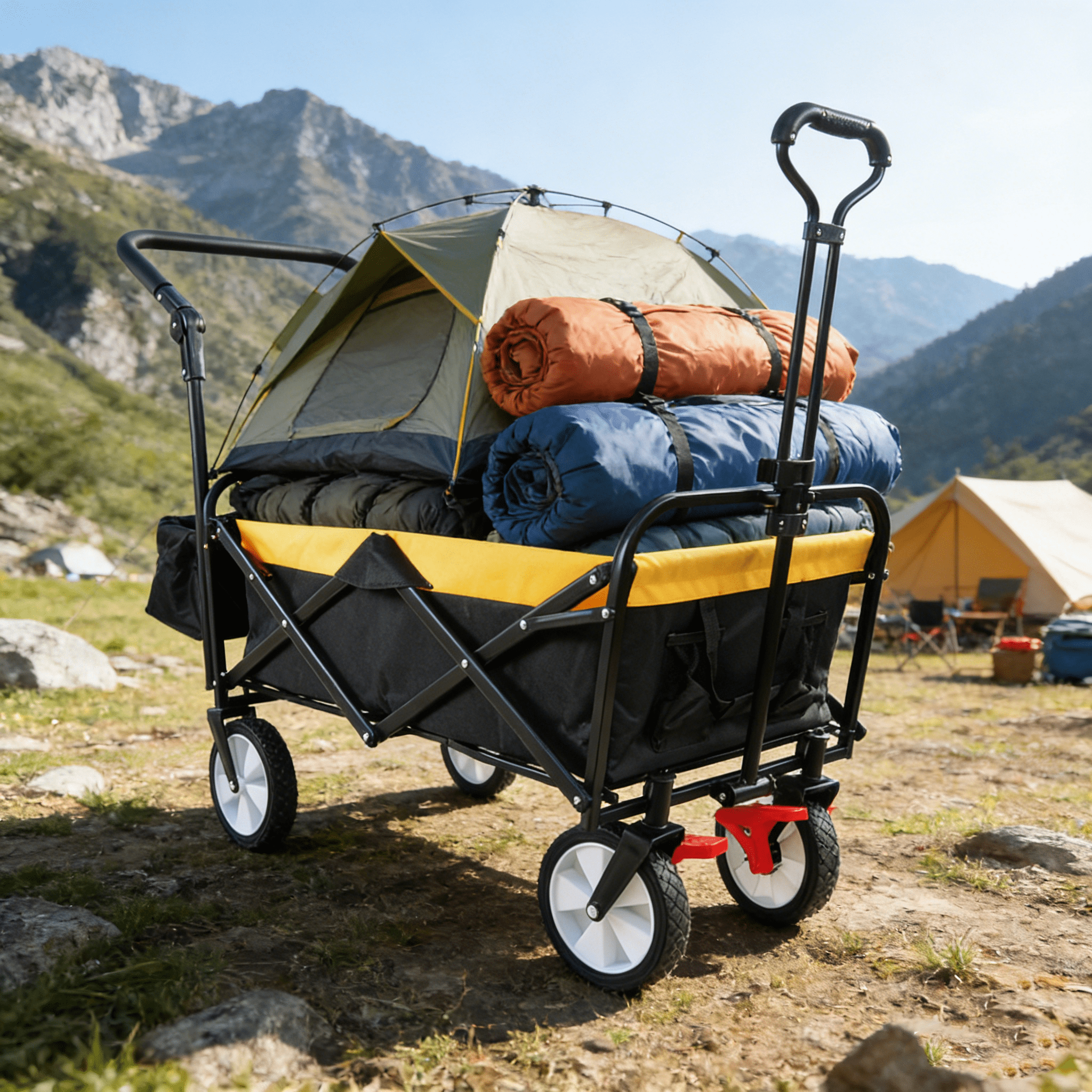 Collapsible Outdoor Utility Wagon, Heavy Duty Folding Garden Portable Hand Cart, Drink Holder, Adjustable Handles
