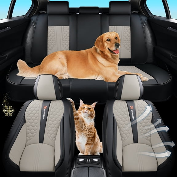 Fit for Acura Ilx 2015, Leather 5 Piece Full Set Anti-Slip Protect and Upgrade Seats, Black and Gray Car Seat Covers, Airbag-Compatible