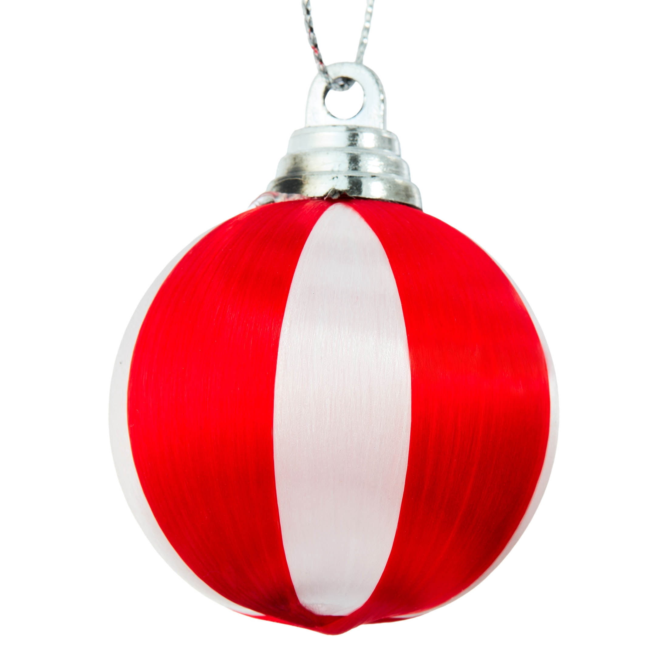 4-Count Red and White Stripe Ball Shatterproof Mini Christmas Ornaments, 1.5", by Holiday Time