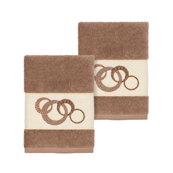 Authentic Hotel and Spa Turkish Cotton Circles Embroidered Latte Brown 2-piece Washcloth Set