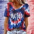 thumbnail image 2 of Rggeeun Womens Tees Red White And Blue Gradient Style Celebrate America'S 250Th Anniversary Short Sleeve V Neck For 4Th Of July Outdoor Picnics Nautical Style Tops,Blue,S, 2 of 5