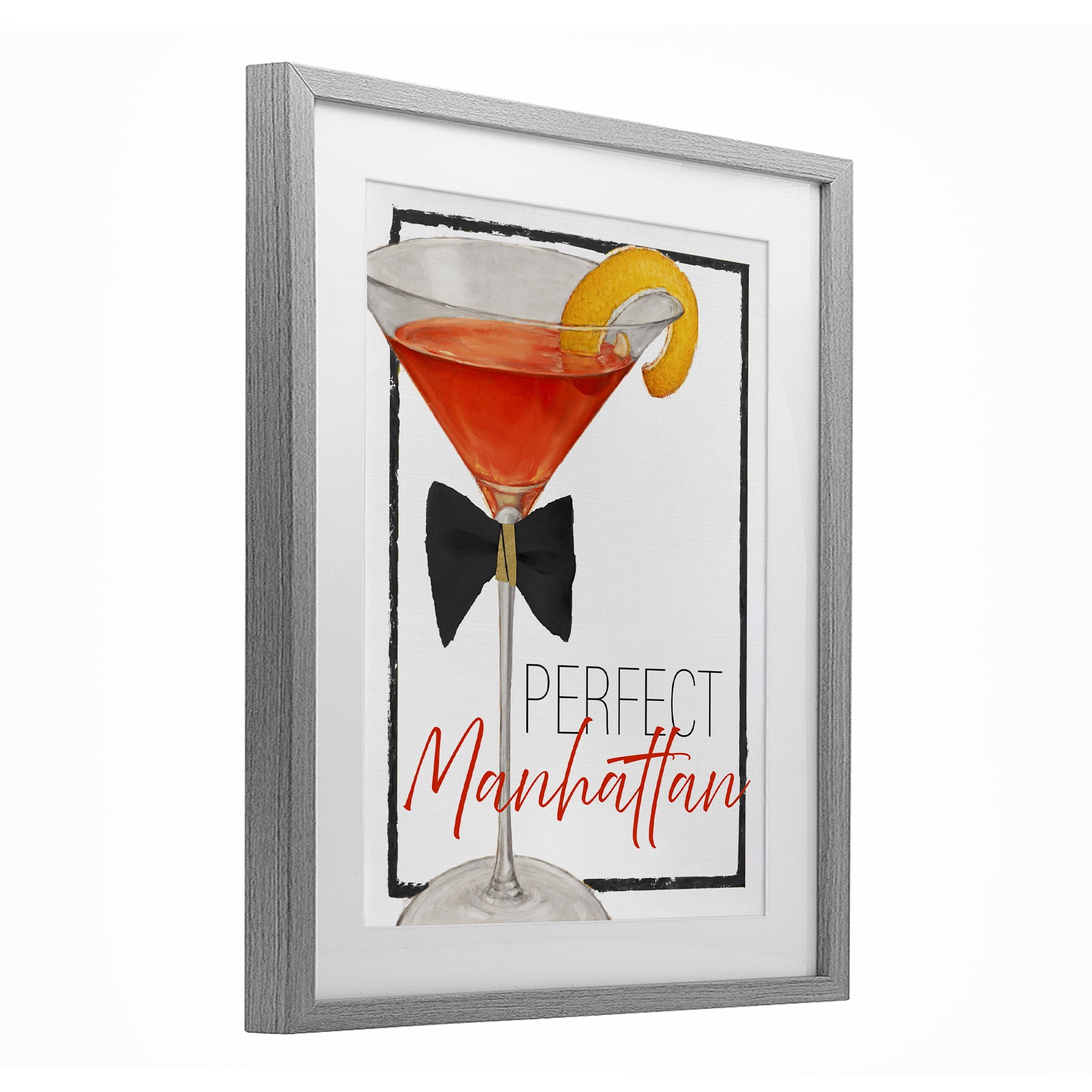 Stupell Industries Perfect Manhattan Cocktail Gray Framed Print Under Glass, design by Lorenzo Collective