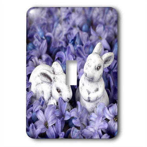 3dRose, Little Easter bunnies among blue spring flowers, single toggle switch