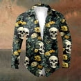 thumbnail image 2 of Mens Shirts Halloween Print Celebration Long Sleee Button Down Lapel Blouses Casual Loose Lightweight Mens Dress Shirts Dark Green M, 2 of 4