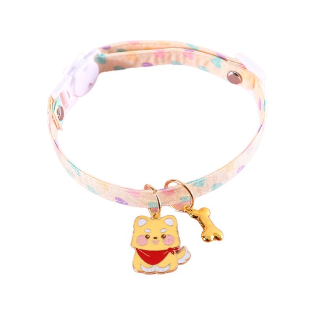 CSChome Pet Collar Pet Collar Fish Dog Bone Cartoon Pendant Two Layers Adjustable Cute Neck Strap Daily Collocation