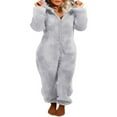 thumbnail image 1 of Combinaison en Peluche pour Femmes Pyjama d'Hiver à Fermeture Éclair Col Haut Chaud Chandails à Capuchon, 1 of 2