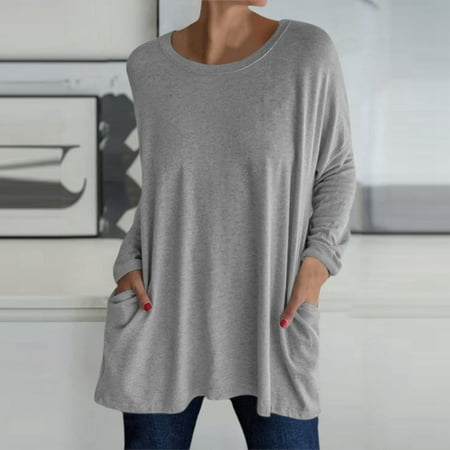 SNKSDGM Women s Plus Casual Easter Shirts Plus Size Tops for Women 5X-6X Womens Crew Neck Long Sleeve Top T Shirt Long Top Solid Color T Shirt with Pockets Going Out Tops for Women Lace Bodysuit
