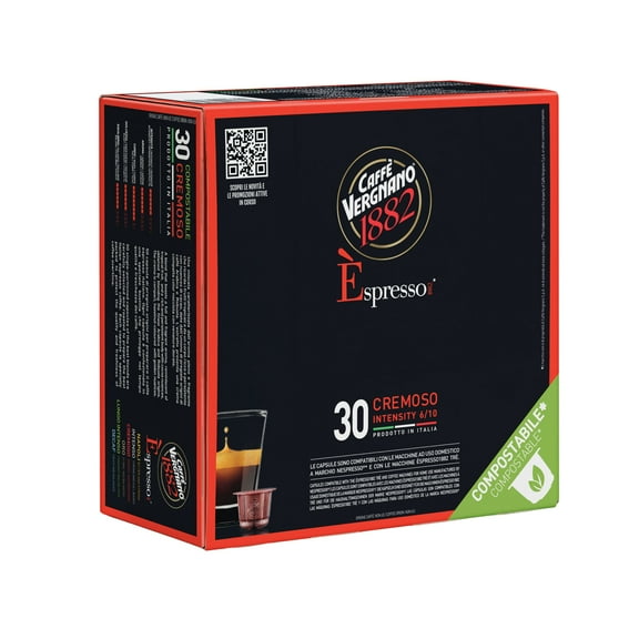 Caffe' Vergnano 1882 Medium Roast Espresso Original Line Machine Compatible Capsules, Single-Serve Arabica Robusta Espresso Coffee, Italian For Nespresso Machines, Intensity 6/10, Cremoso, 30 Ct