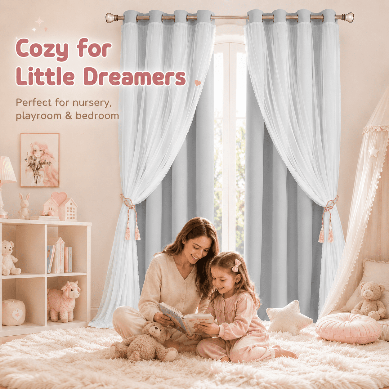 Lapalife Blackout Double Layer Curtains 63inches with Sheer Thermal Insulated Grommet Window Panel for Nursery Bedroom Living Room, 1 Panel