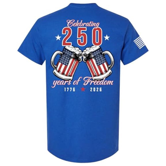 Patriot Pride Reckless Patriot Men’s Graphic T-Shirt – Celebrating 250 Years of Freedom Beer Mug 1776–2026 Flag Design, Antique Royal, Small