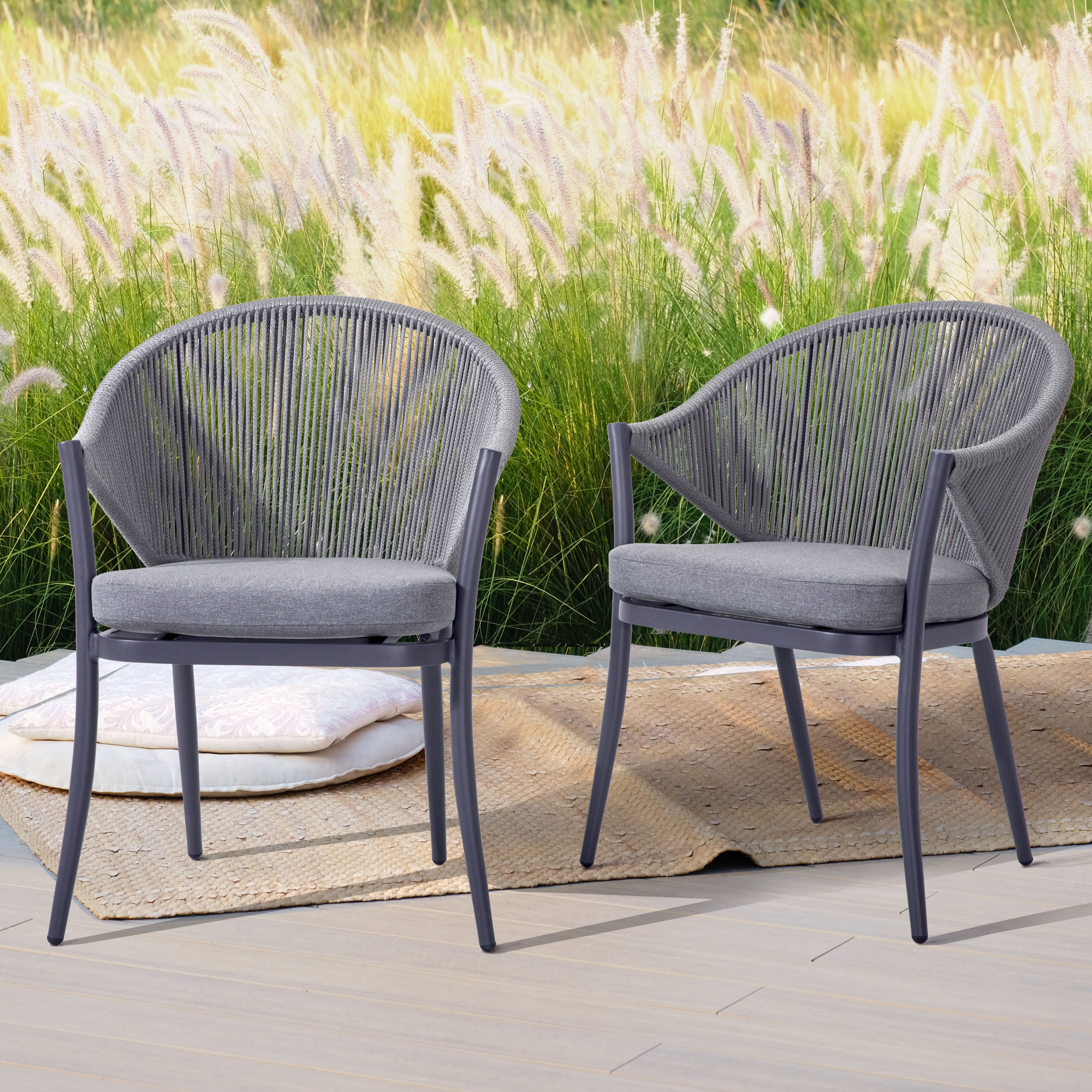 Nuu Garden Aluminum Woven Rope Outdoor Furniture Dining Chair with Gray