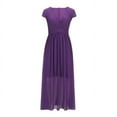 thumbnail image 4 of SDNall Wedding Guest Dresses for Women Wedding Guest Dress Solid Color Short Sleeve V-Neck Dress Maxi Dress (Purple,Sizes：S-5XL), 4 of 9