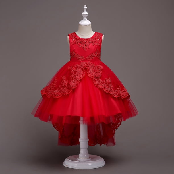 Vestido de princesa de diamantes para niñas de Europa y Estados Unidos, vestido de cola de encaje esponjoso