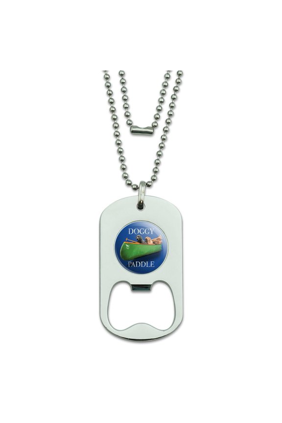 Doggy Dog Paddle Canoe Dogs Military Dog Tag Bottle Opener Pendant
