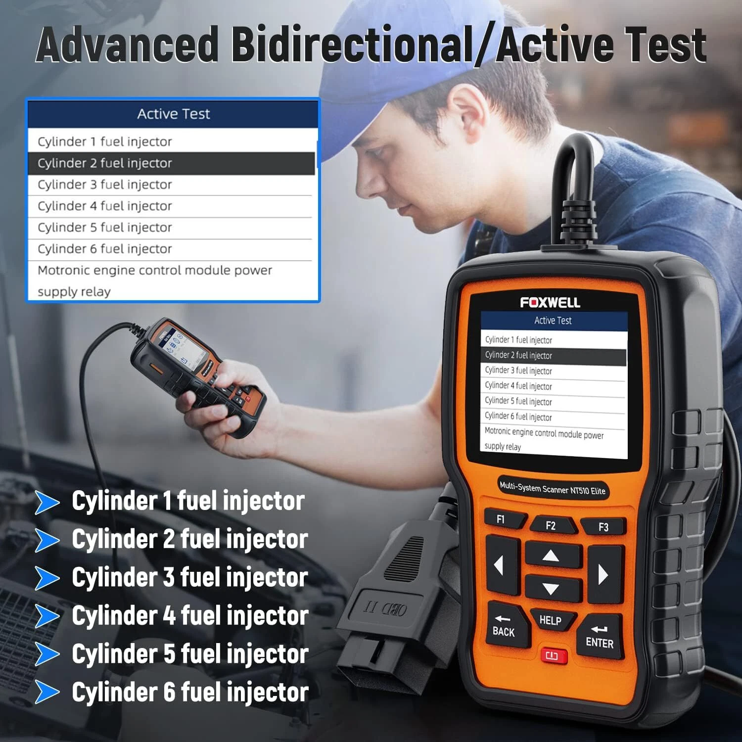 Foxwell NT510 Elite Car Scanner Bidirectional Control Test Diagnostic Tool OBDII Code Reader OBD2 Scanner Full System Full Maintenance Reset Automotive Scanner for All Cars EOBD OBD Scanner,Chrysler