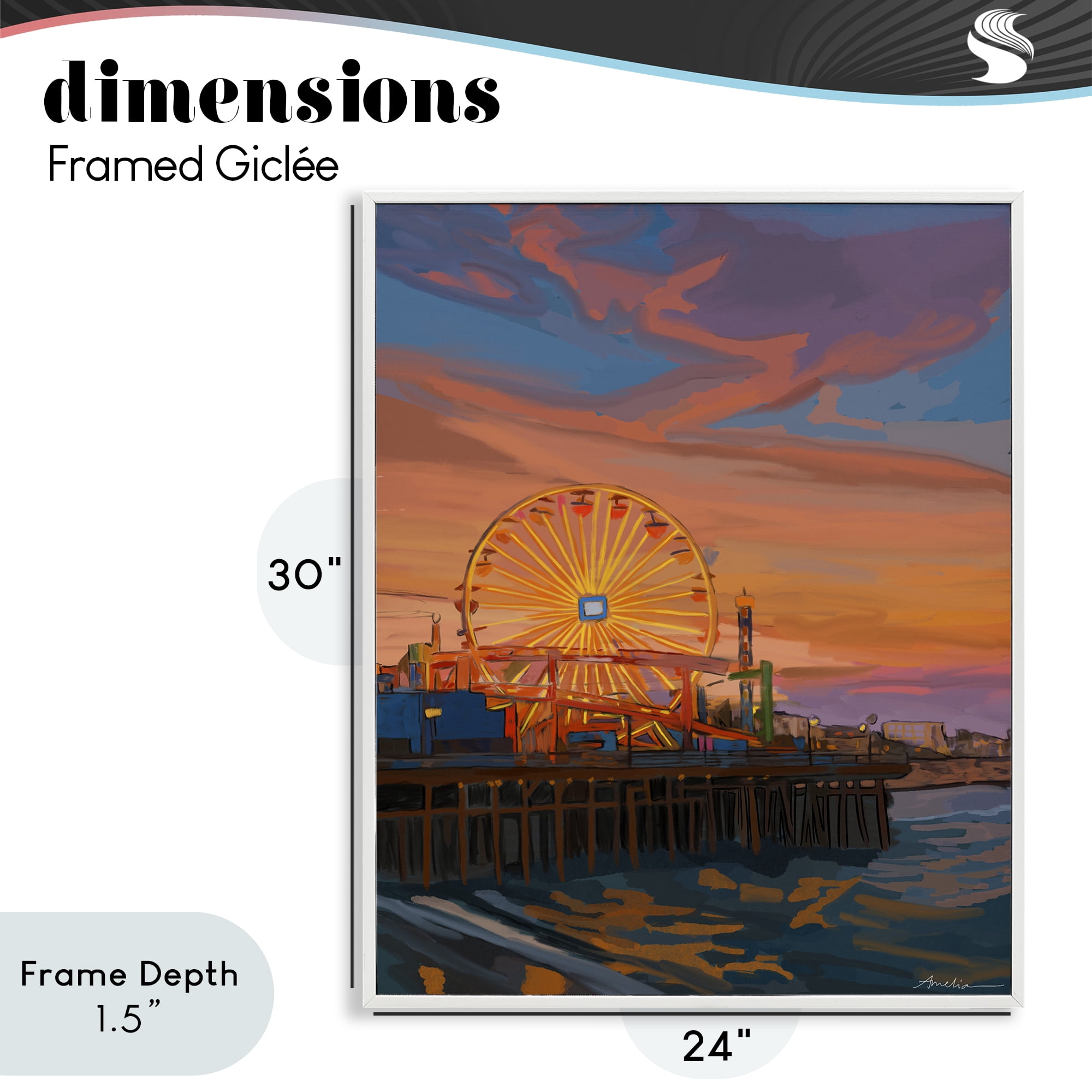 Stupell Industries Santa Monica Pier Sunset White Framed Giclee Art, design by Amelia Noyes