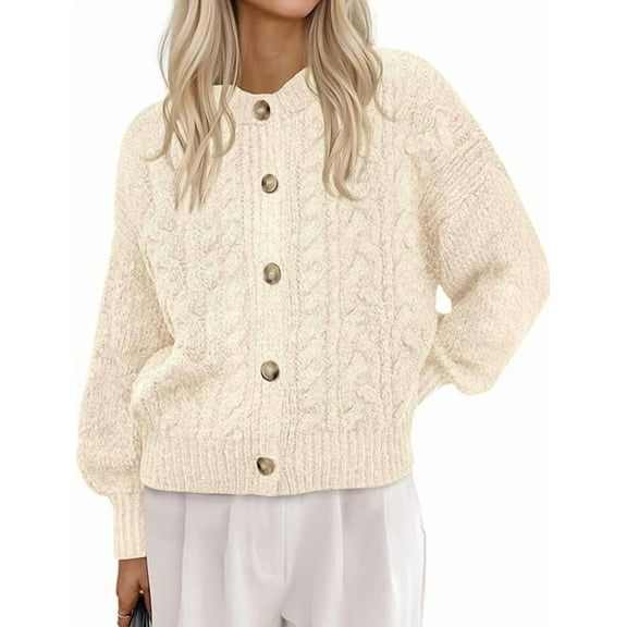 FreshPretty Chunky Cardigan Sweaters for Women Fall Fashion Button Lantern Long Sleeve Cable Knit Winter Coats Outerwear